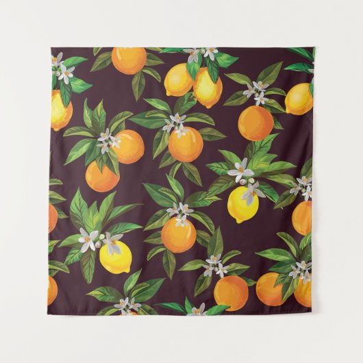 柑橘類のパターン、ヴィンテージレモンのオレンジ。 タペストリー (正面)
