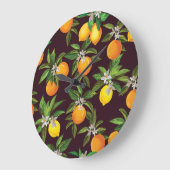 柑橘類のパターン、ヴィンテージレモンのオレンジ。 ラージ壁時計 (傾斜)