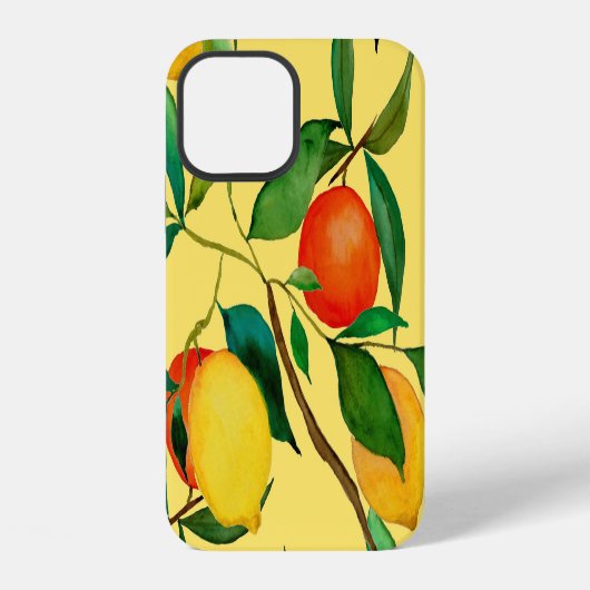柑橘類のフルーツの鮮やかな水彩パターン iPhoneケース (裏面)