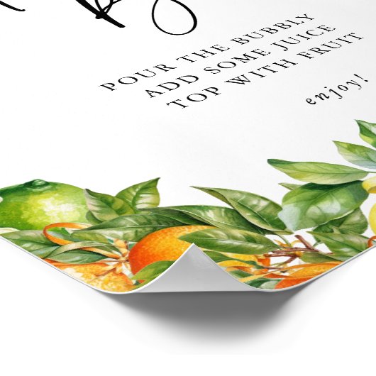 柑橘類のブライダルシャワーミモサバーサイン ポスター (角)