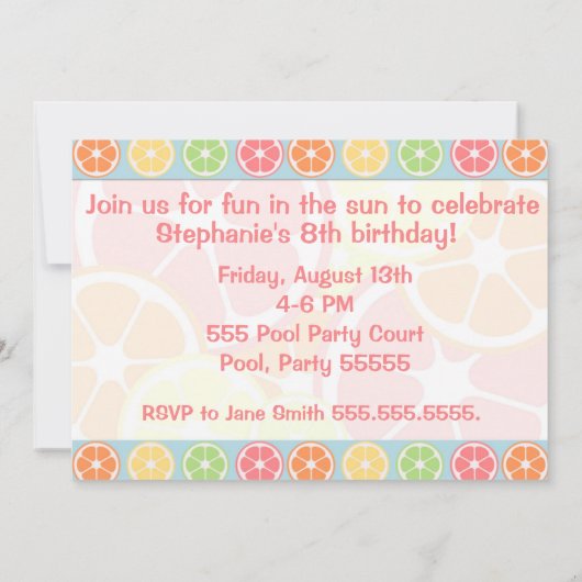 柑橘類のプールを囲んでのパーティ 招待状 (裏面)