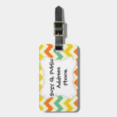 柑橘類のライムグリーンのオレンジ黄色のシェブロンのジグザグ形 ラゲッジタグ (正面縦)