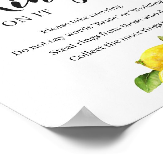 柑橘類のレモンがリングを付けたそのブライダルゲームサイン ポスター (角)