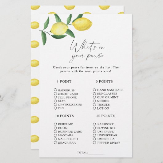 柑橘類のレモン – あなたの財布のゲームの何 (正面/裏面)