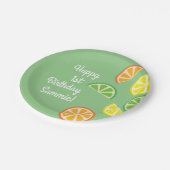 柑橘類の切れのかわいいフルーツの第1誕生日のプレート ペーパープレート (アングル)