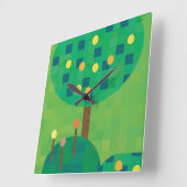 柑橘類の可愛らしい明るいモザイクアートの木 スクエア壁時計 (傾斜)