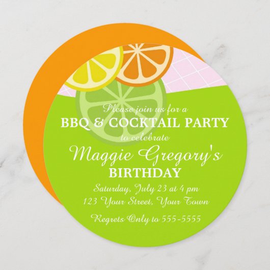 柑橘類の夏のパーティの招待状 招待状 (正面/裏面)