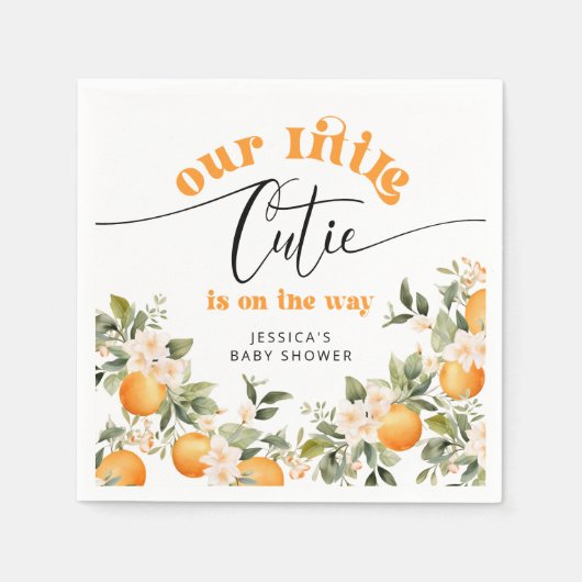 柑橘類の小さなかわいこちゃんの赤ちゃんシャワーオレンジ スタンダードカクテルナプキン (正面)
