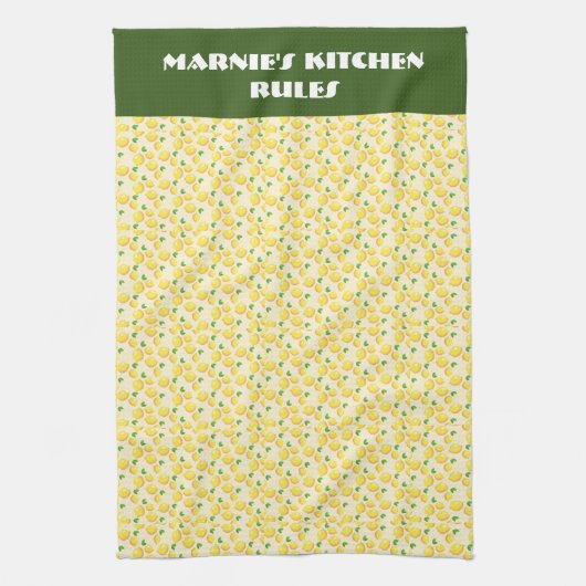 柑橘類の果実、レモン、緑の背景を編集可能 キッチンタオル (縦)