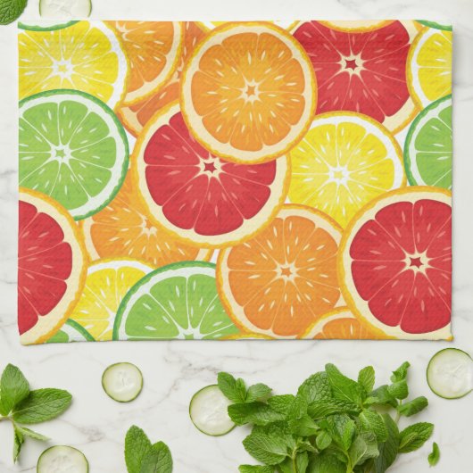 柑橘類の模様 キッチンタオル (折り畳み)