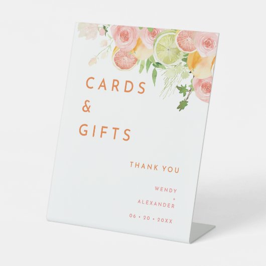 柑橘類の水彩結婚式のカードとギフト 台座サイン (正面)