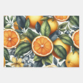 柑橘類の水色オレンジフルーツ植物夏 ラッピングペーパーシート (正面3)