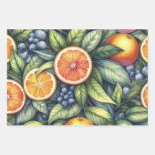 柑橘類の水色オレンジフルーツ植物夏 ラッピングペーパーシート (正面2)