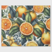 柑橘類の水色オレンジフルーツ植物夏 ラッピングペーパー (フラット)