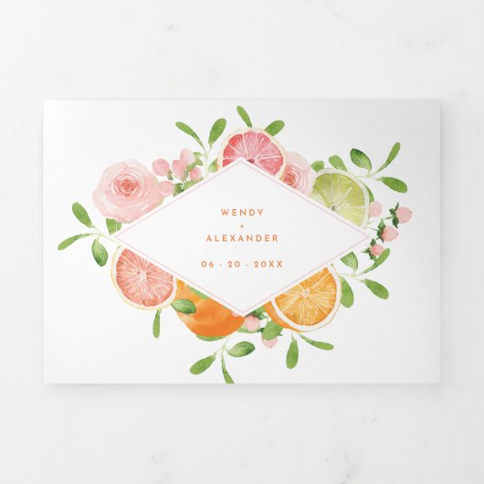 柑橘類の結婚水彩一色 三つ折り招待状 (カバー)