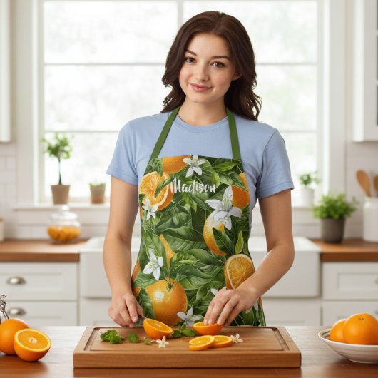 柑橘類の花モダンの名パーソナライズされた前 エプロン