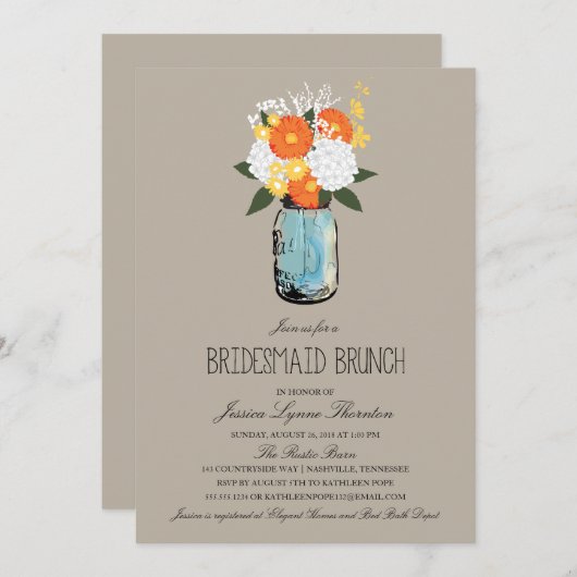 柑橘類の開花のメーソンジャー|の新婦付添人のブランチ 招待状 (正面/裏面)