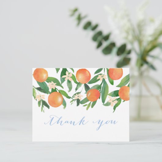 柑橘類の青い男の子ベビーシャワー感謝していユーズ ポストカード (スタンド正面)