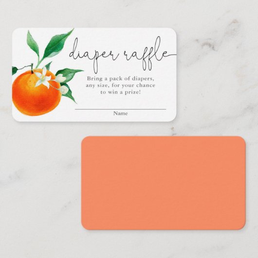 柑橘類オレンジかわいこちゃんベビーシャワーおむつラッフルカード エンクロージャーカード (正面/裏面)