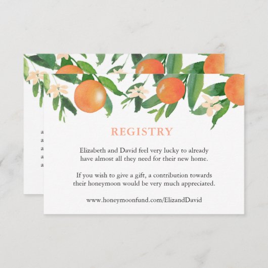 柑橘類オレンジのシャワーレジストリまたは詳細 エンクロージャーカード (正面/裏面)
