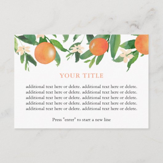 柑橘類オレンジのシャワーレジストリまたは詳細 エンクロージャーカード (裏面)