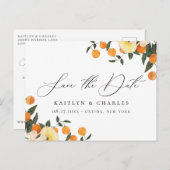 柑橘類オレンジのフローラ結婚式の日付を保存 案内ポストカード (正面/裏面)