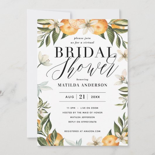 柑橘類オレンジの花のバーチャルブライダルシャワーパーティー (正面)