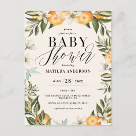 柑橘類オレンジの花の仮想ベビーシャワーパーティー インビテーションポストカード