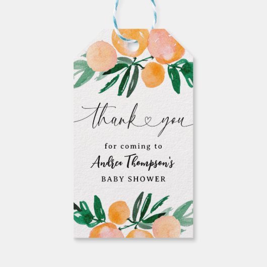 柑橘類オレンジサンキューベビーシャワー ギフトタグ (裏面)