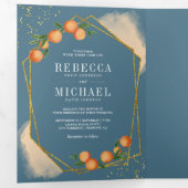 柑橘類オレンジダスティブルーフォトコラージュ結婚ズ 三つ折り招待状 (内部最初)