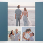 柑橘類オレンジダスティブルーフォトコラージュ結婚ズ 三つ折り招待状 (内部中)