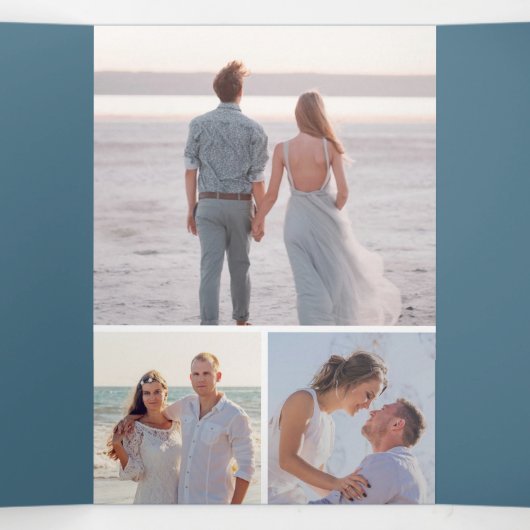 柑橘類オレンジダスティブルーフォトコラージュ結婚ズ 三つ折り招待状 (内部中)