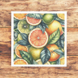 柑橘類オレンジフレッシュレモン&イエローグリーンサマー スタンダードカクテルナプキン