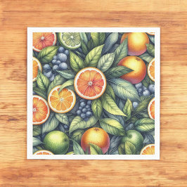 柑橘類オレンジフレッシュレモン&イエローグリーンサマー スタンダードカクテルナプキン