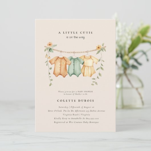 柑橘類オレンジフローラリトルかわいこちゃんベビーシャワー 招待状 (スタンド正面)