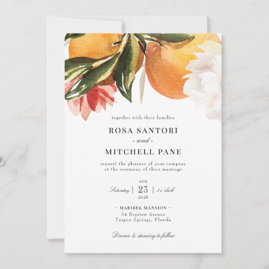 柑橘類オレンジブロッサムウォーター結婚カラー 招待状 (正面)