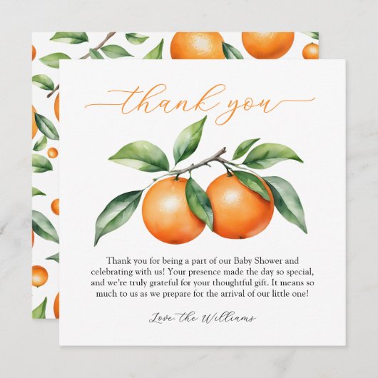 柑橘類オレンジベビーシャワー サンキューカード (正面/裏面)