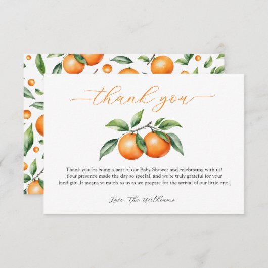 柑橘類オレンジベビーシャワー サンキューカード (正面/裏面)