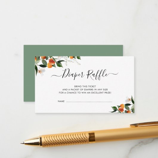 柑橘類オレンジ小かわいこちゃんおむつラッフルカード エンクロージャーカード (正面/裏面インサイチュ)