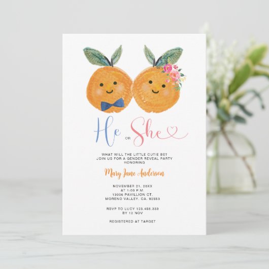 柑橘類オレンジ彼または彼女ピンクのフローラ性発現 招待状 (スタンド正面)