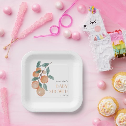 柑橘類オレンジ緑の赤男女兼用ちゃんシャワー ペーパープレート (パーティー)