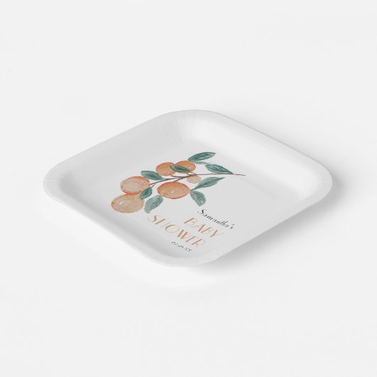 柑橘類オレンジ緑の赤男女兼用ちゃんシャワー ペーパープレート (傾斜あり)