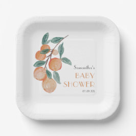 柑橘類オレンジ緑の赤男女兼用ちゃんシャワー ペーパープレート