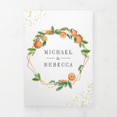 柑橘類オレンジ金ゴールドフレームフォトコラージュ結婚ズ 三つ折り招待状 (カバー)