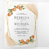 柑橘類オレンジ金ゴールドフレームフォトコラージュ結婚ズ 三つ折り招待状 (内部最初)