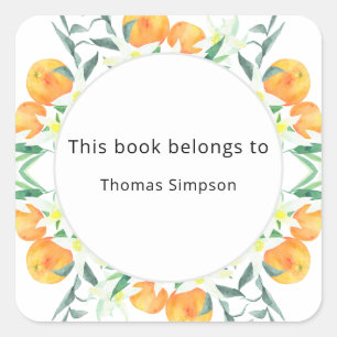 柑橘類オレンジ – ベビーシャワー蔵書票 スクエアシール