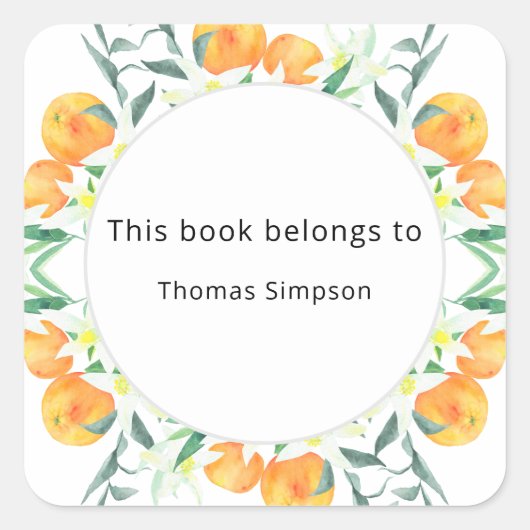 柑橘類オレンジ – ベビーシャワー蔵書票 スクエアシール (正面)