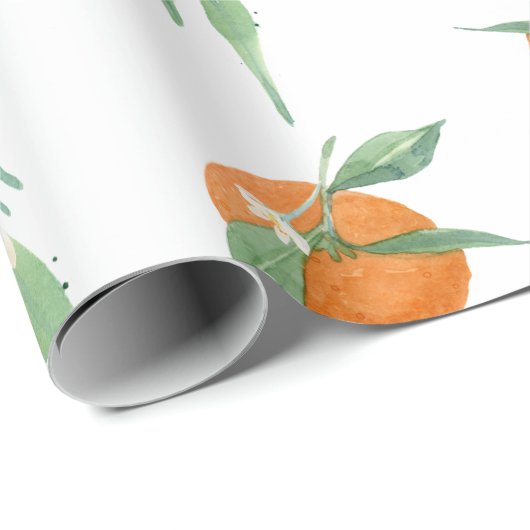 柑橘類オレンジnホワイトウォーター色のフローラ葉 ラッピングペーパー (ロールコーナー)