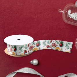 柑橘類カラフルのクリスマスのクッキーのパターン サテンリボン