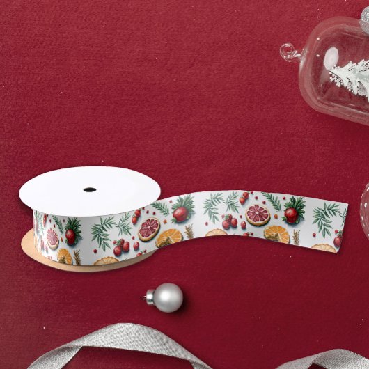 柑橘類カラフルのクリスマスのクッキーのパターン サテンリボン